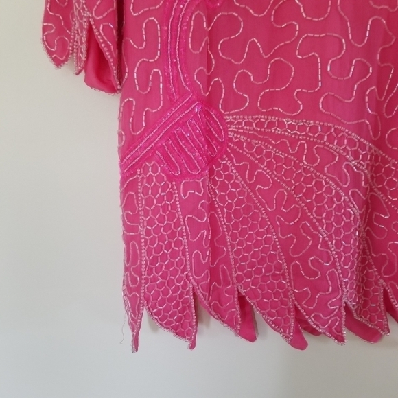 Vintage Pure Silk Lawrence Kazen Intricately Beaded Sequins Blouse Size Small - Picture 3 of 7